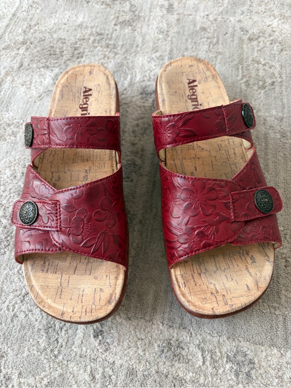 Alegria Women's Krystal Leather Adjustable Slide Sandals Shoe Blossom Red Sz 9W